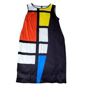 Shein Geometric Mini Dress XL Red Yellow Blue Sleeveless Retro Y2K Style